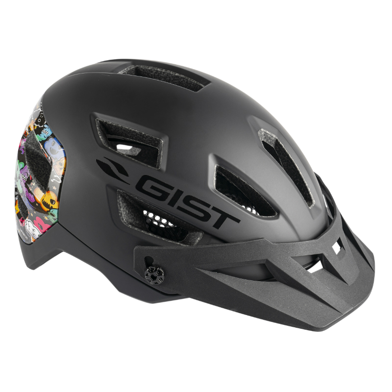 CASQUE VELO ADULTE GIST VTT KOP NOIR ARRIERE DECO COVERING MONSTRES IN-MOLD TAILLE 53-59 AVEC VISIERE REGLABLE EN 3 POSITIONS ET FIT-SYSTEM (VENDU EN BOITE)