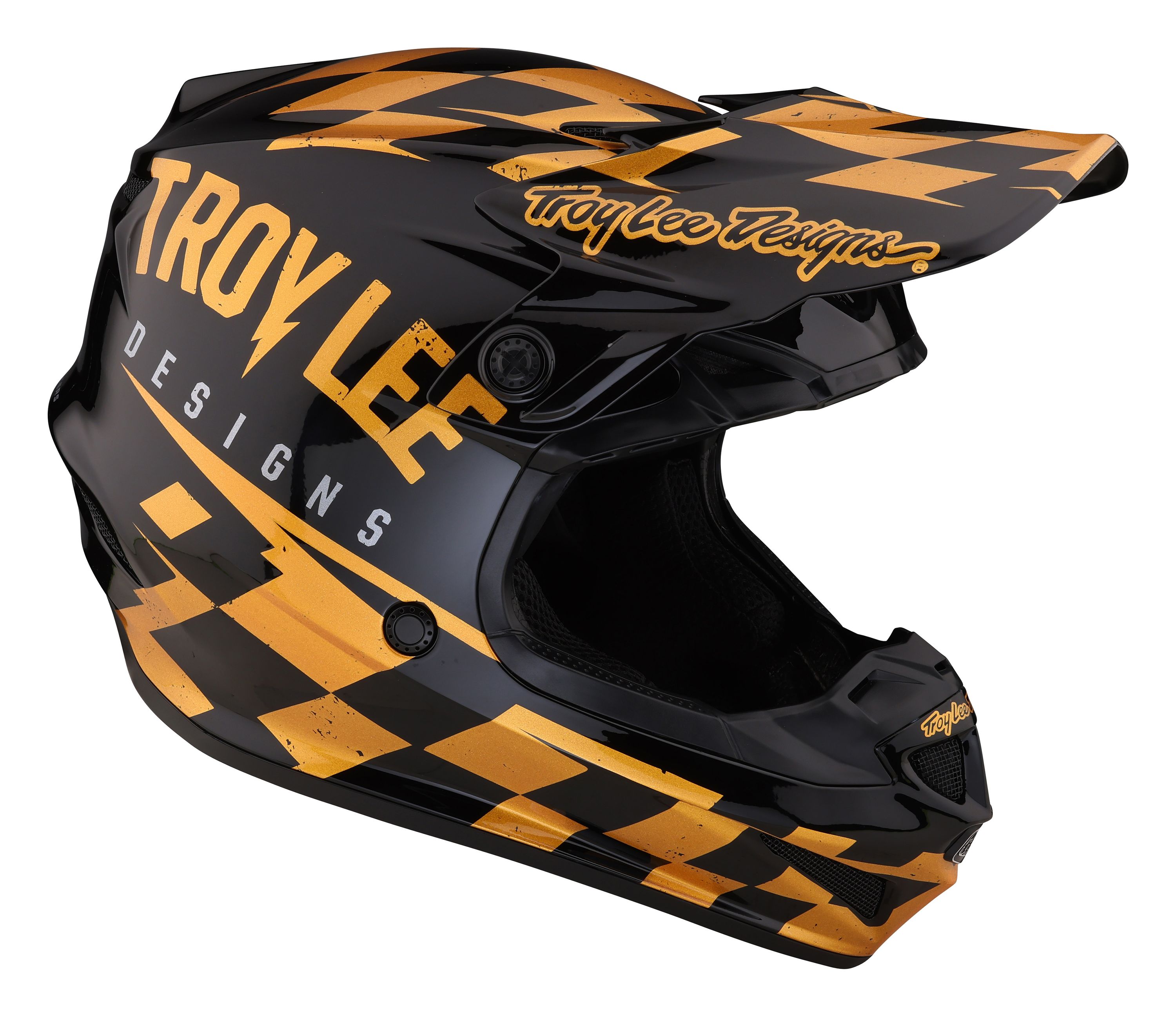 TROY LEE DESIGNS SE4 POLYACRYLITE HELMET, RACE SHOP, BLACK/GOLD, M | 57-58CM TROY LEE DESIGNS SE4 POLYACRYLITE HELMET, RACE SHOP, BLACK/GOLD, M | 57-58CM