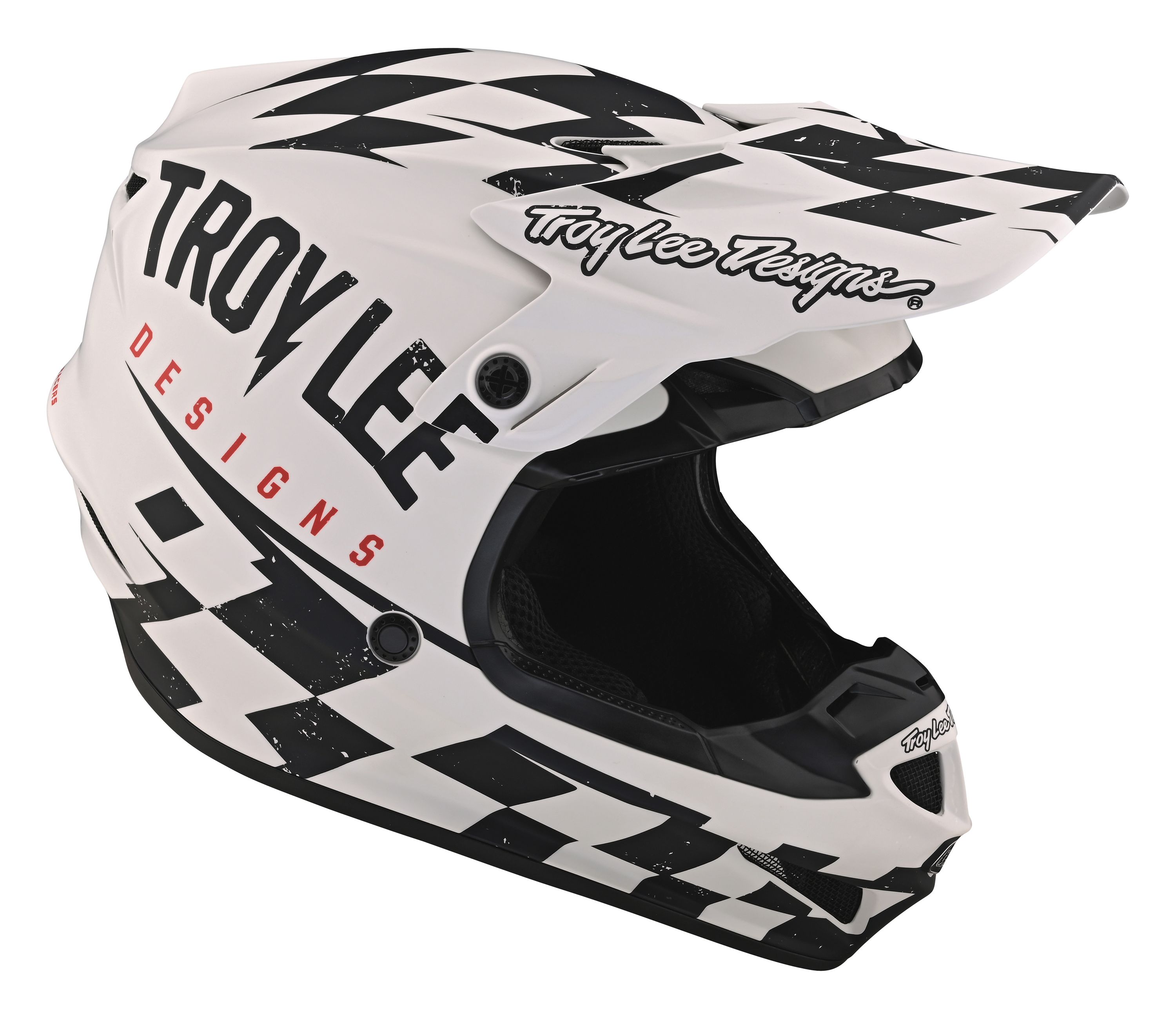 TROY LEE DESIGNS SE4 POLYACRYLITE HELMET, RACE SHOP, WHITE/BLACK, L | 58-59CM TROY LEE DESIGNS SE4 POLYACRYLITE HELMET, RACE SHOP, WHITE/BLACK, L | 58-59CM