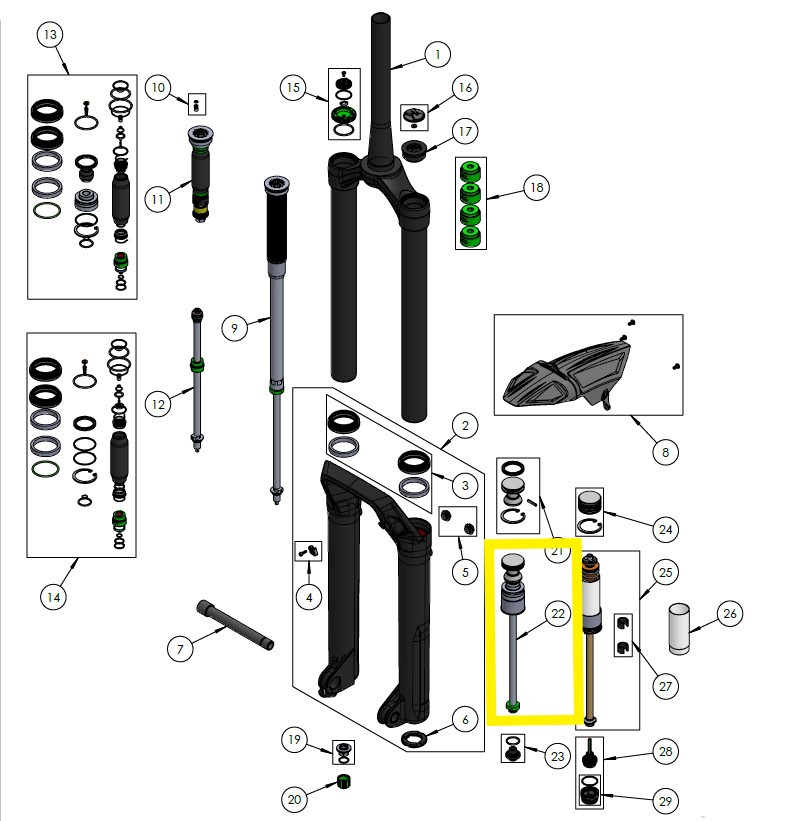 DVO AIR SHAFT ASSEMBLY SL, 160MM, 29", ONYX 38 D1|D2|WP SL DVO AIR SHAFT ASSEMBLY SL, 160MM, 29", ONYX 38 D1|D2|WP SL