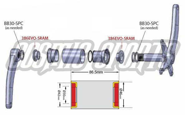 WHEELS MANUFACTURING BOTTOM BRACKET ADAPTER 386EVO, SRAM/TRUVATIV GXP 24/22MM CRANK WHEELS MANUFACTURING BOTTOM BRACKET ADAPTER 386EVO, SRAM/TRUVATIV GXP 24/22MM CRANK