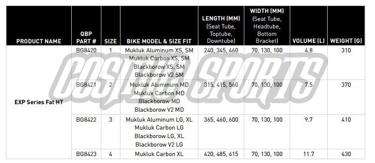 SALSA EXP FAT HARDTAIL FRAME BAG, BLACK, SIZE 1 SALSA EXP FAT HARDTAIL FRAME BAG, BLACK, SIZE 1