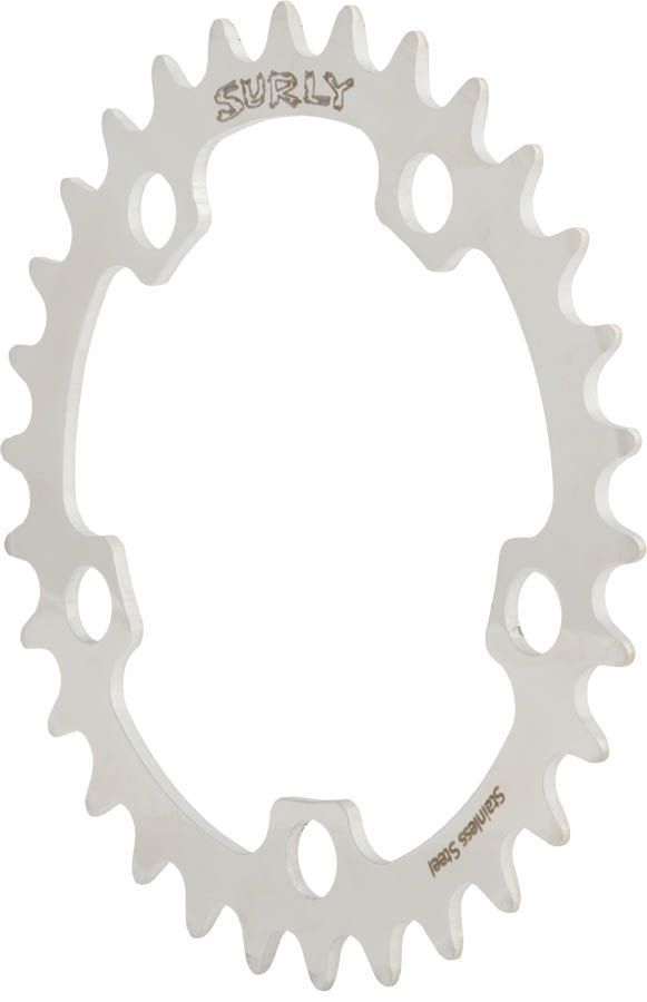 SURLY RING STAINLESS CHAINRING, 110 BCD, 5-HOLE, 38 T., UP TO 9-SPEED, SILVER SURLY RING STAINLESS CHAINRING, 110 BCD, 5-HOLE, 38 T., UP TO 9-SPEED, SILVER