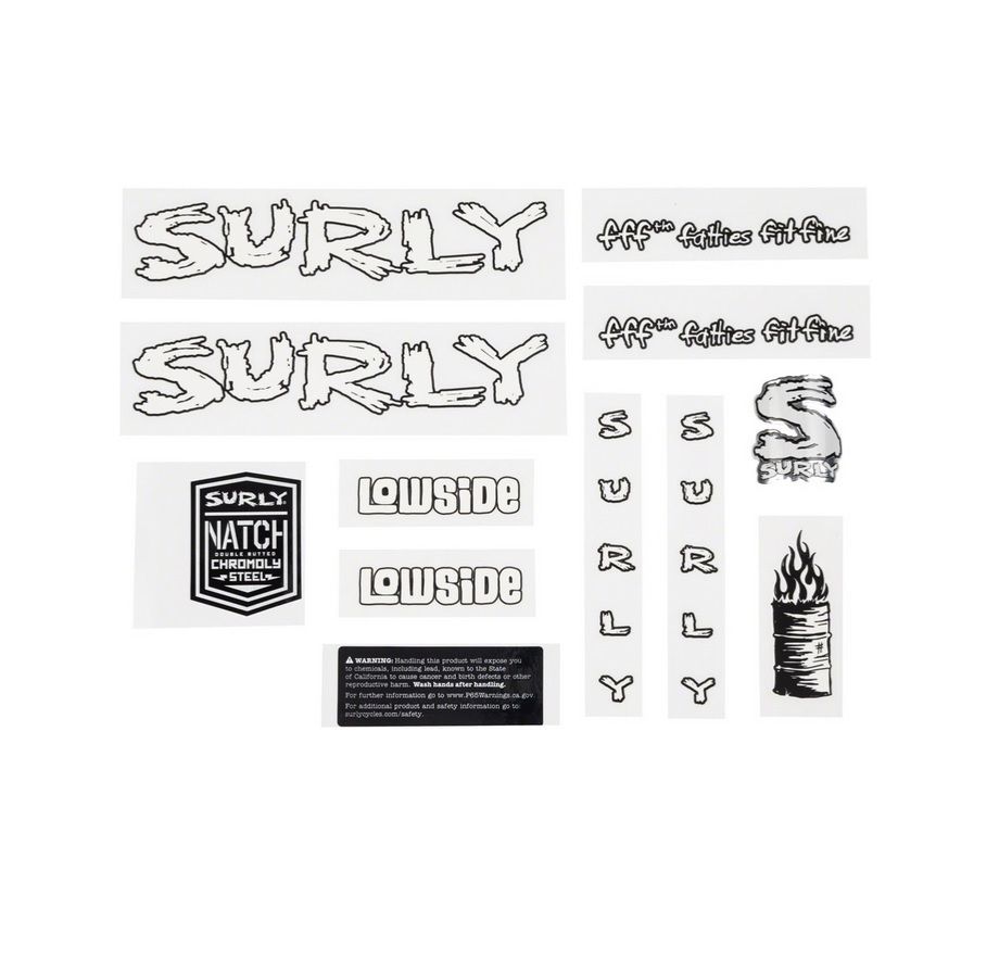 SURLY LOWSIDE FRAME DECAL INCL. HEADBADGE, WHITE SURLY LOWSIDE FRAME DECAL INCL. HEADBADGE, WHITE