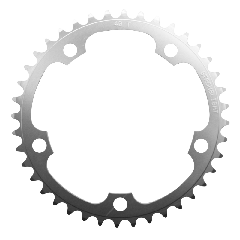 PLATEAU ROUTE 5BRA D.130 STRONGLIGHT DURAL 40DTS INTERIEUR ARGENT TYPE SHIMANO 8-9V. PLATEAU ROUTE 5BRA D.130 STRONGLIGHT DURAL 40DTS INTERIEUR ARGENT TYPE SHIMANO 8-9V.