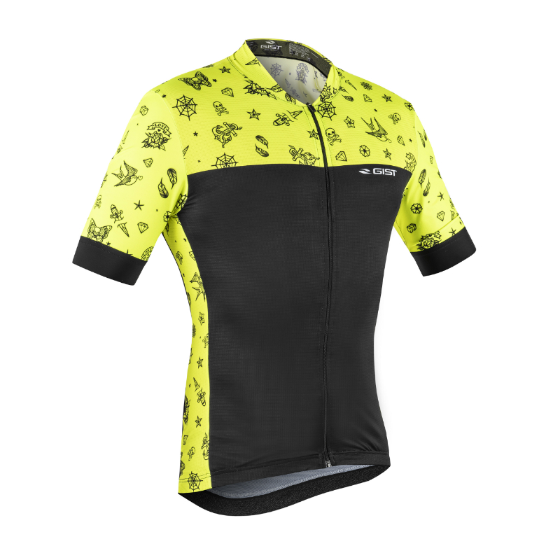 MAILLOT GIST HOMME MANCHES COURTES TATOO ZIP TOTAL JAUNE FLUO-NOIR S -5345 MAILLOT GIST HOMME MANCHES COURTES TATOO ZIP TOTAL JAUNE FLUO-NOIR S -5345