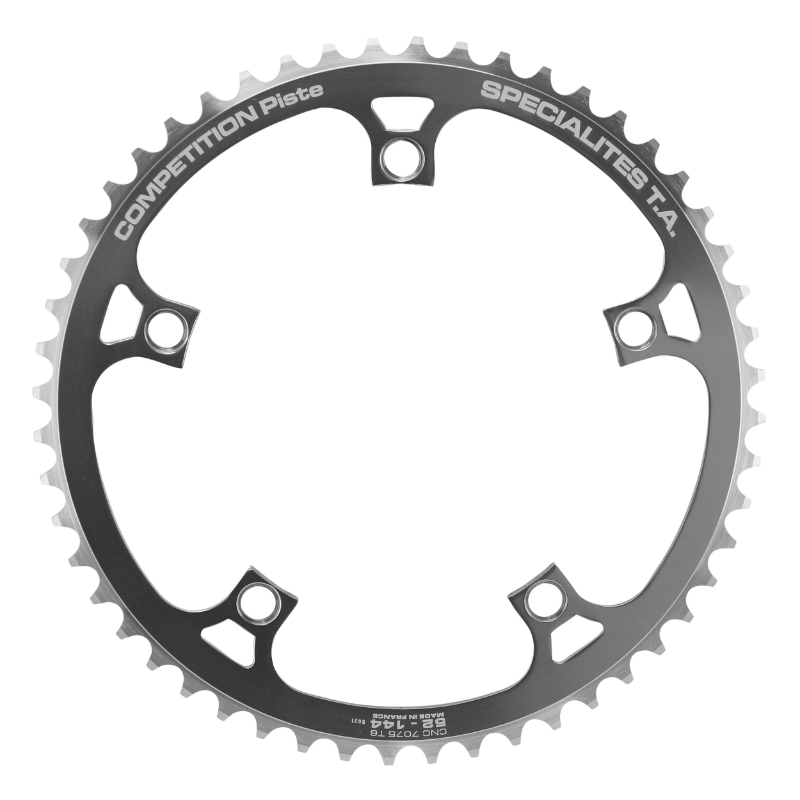 PLATEAU PISTE 5BRA D.144 TA 52DTS ARGENT ALU 7075 POUR CHAINE 3.17MM (1"1-8) PLATEAU PISTE 5BRA D.144 TA 52DTS ARGENT ALU 7075 POUR CHAINE 3.17MM (1"1-8)