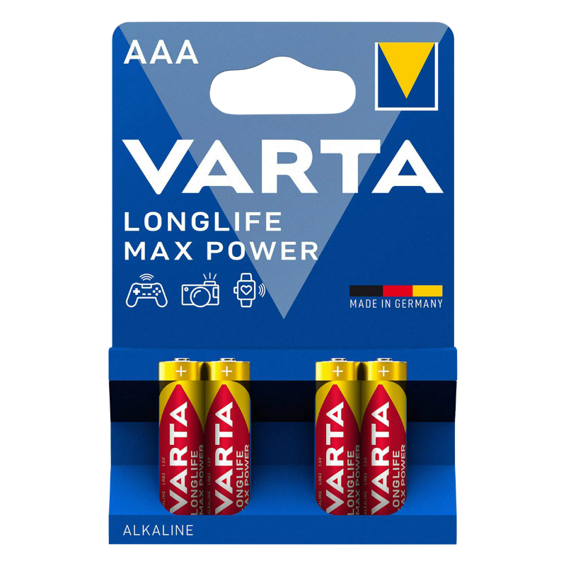 PILE LR03 1.5V VARTA ALCALINE LONGLIFE MAX POWER LR03 - AAA (VENDU PAR 4) PILE LR03 1.5V VARTA ALCALINE LONGLIFE MAX POWER LR03 - AAA (VENDU PAR 4)