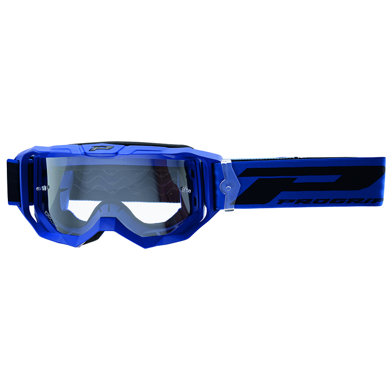 MASQUE-LUNETTES CROSS PROGRIP 3300 TR VISION GO BLEU MAT ECRAN TRANSPARENT ANTI-RAYURES-ANTI U.V.-ANTI-BUEE (HOMOLOGUE CE-EN-N° AC-96025 REV.2)