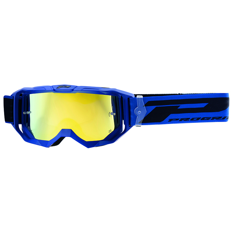 MASQUE-LUNETTES CROSS PROGRIP 3300 FL VISION GO MULTILAYERED BLEU MAT ECRAN MIROIR JAUNE ANTI-RAYURES-ANTI U.V.-ANTI-BUEE (HOMOLOGUE CE-EN-N° AC-96025 REV.2)