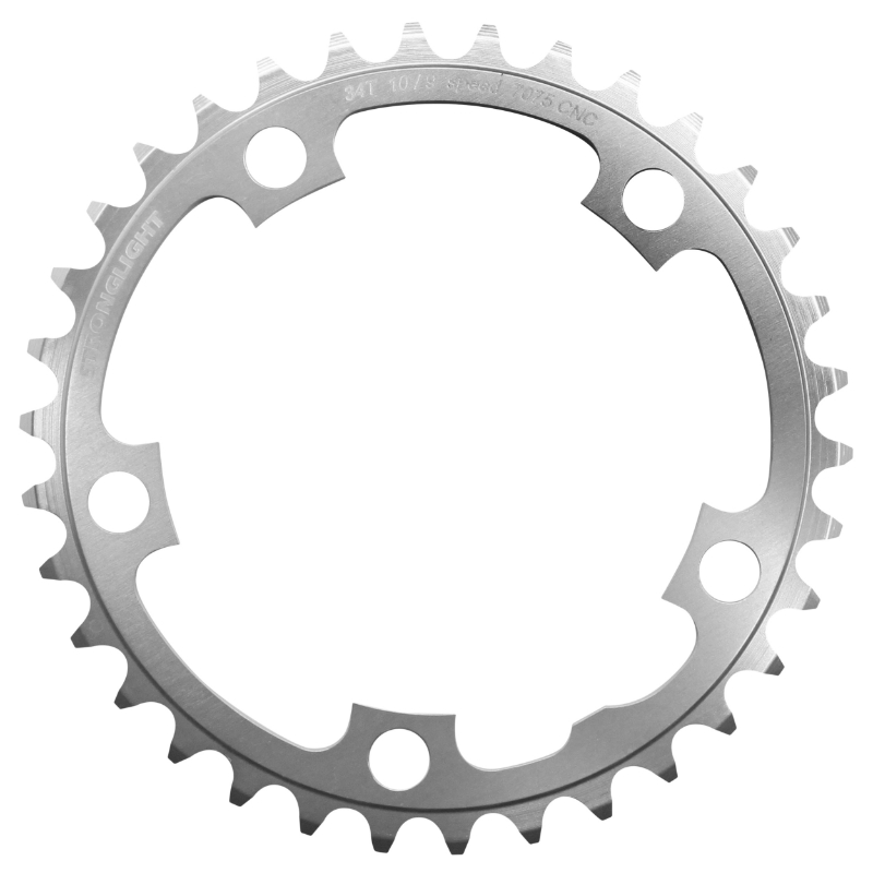 PLATEAU ROUTE 5BRA D.110 STRONGLIGHT 34DTS INTERIEUR ARGENT ALU 7075 TYPE SHIMANO 9-10V. PLATEAU ROUTE 5BRA D.110 STRONGLIGHT 34DTS INTERIEUR ARGENT ALU 7075 TYPE SHIMANO 9-10V.