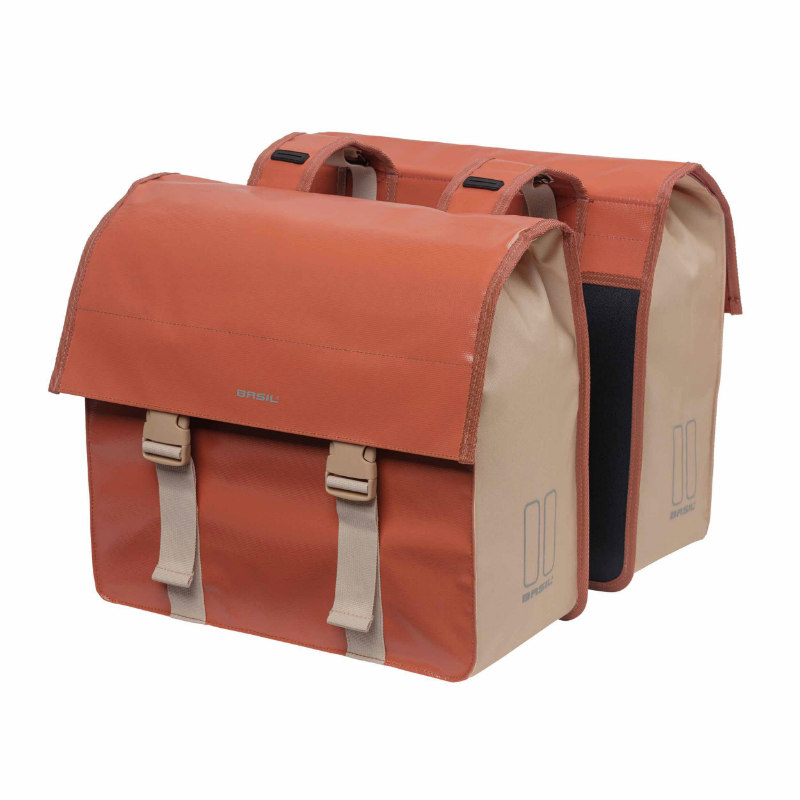 SACOCHE ARRIERE VELO DOUBLE BASIL URBAN LOAD IMPERMEABLE TERRE ROUGE-ROSE 48-53L (41X18X46CM) WATERPROOF SACOCHE ARRIERE VELO DOUBLE BASIL URBAN LOAD IMPERMEABLE TERRE ROUGE-ROSE 48-53L (41X18X46CM) WATERPROOF