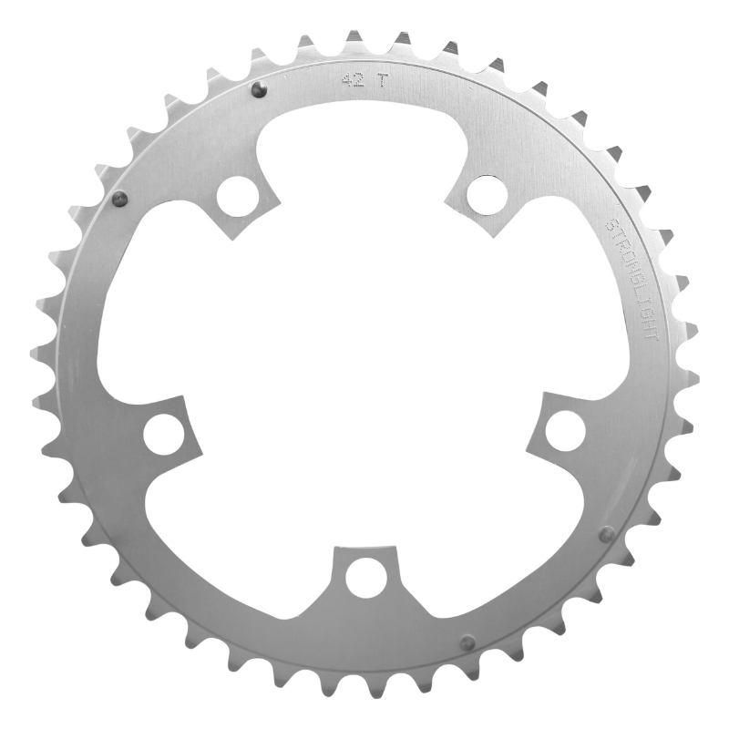 PLATEAU ROUTE 5BRA D.110 STRONGLIGHT DURAL 42DTS INTERIEUR ARGENT TYPE SHIMANO 8-9V. PLATEAU ROUTE 5BRA D.110 STRONGLIGHT DURAL 42DTS INTERIEUR ARGENT TYPE SHIMANO 8-9V.
