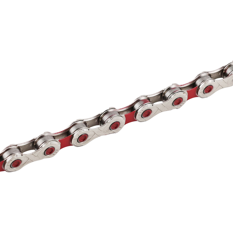 CHAINE VELO 11V. ROUTE-VTT NEWTON KMC ARGENT-ROUGE 116 MAILLONS COMPATIBLE SHIMANO-SRAM CHAINE VELO 11V. ROUTE-VTT NEWTON KMC ARGENT-ROUGE 116 MAILLONS COMPATIBLE SHIMANO-SRAM