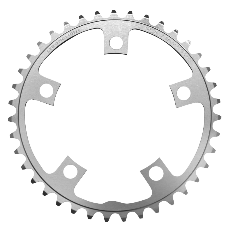 PLATEAU ROUTE 5BRA D.110 STRONGLIGHT 39DTS INTERIEUR ARGENT ALU 7075 TYPE SHIMANO 9-10V. PLATEAU ROUTE 5BRA D.110 STRONGLIGHT 39DTS INTERIEUR ARGENT ALU 7075 TYPE SHIMANO 9-10V.