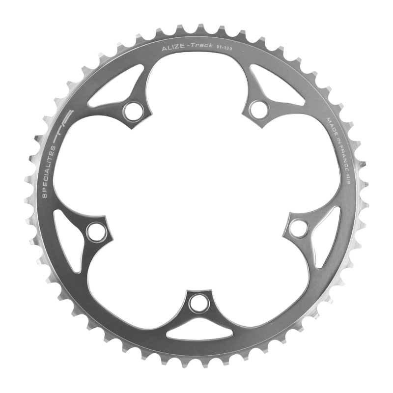 PLATEAU PISTE 5BRA D.130 TA 51DTS ARGENT ALU 7075 POUR CHAINE 3.17MM (1"1-8) PLATEAU PISTE 5BRA D.130 TA 51DTS ARGENT ALU 7075 POUR CHAINE 3.17MM (1"1-8)