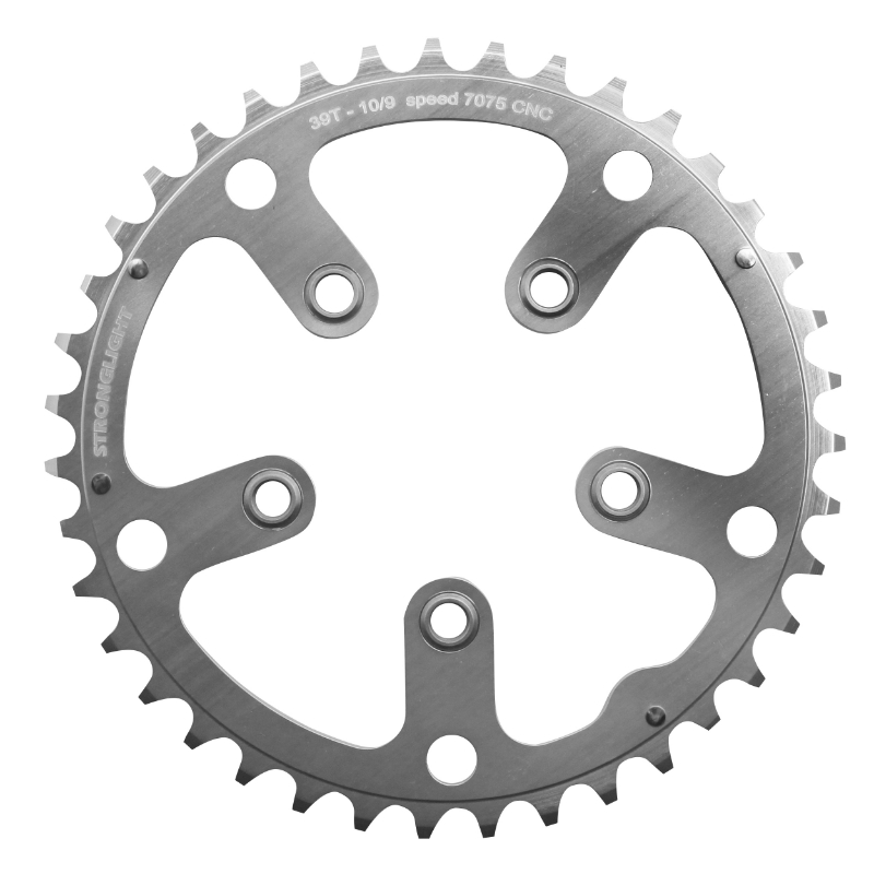 PLATEAU ROUTE 5BRA D.130 STRONGLIGHT 39DTS PORTEUR ARGENT D.74 ALU 7075 TYPE SHIMANO 9-10V. PLATEAU ROUTE 5BRA D.130 STRONGLIGHT 39DTS PORTEUR ARGENT D.74 ALU 7075 TYPE SHIMANO 9-10V.