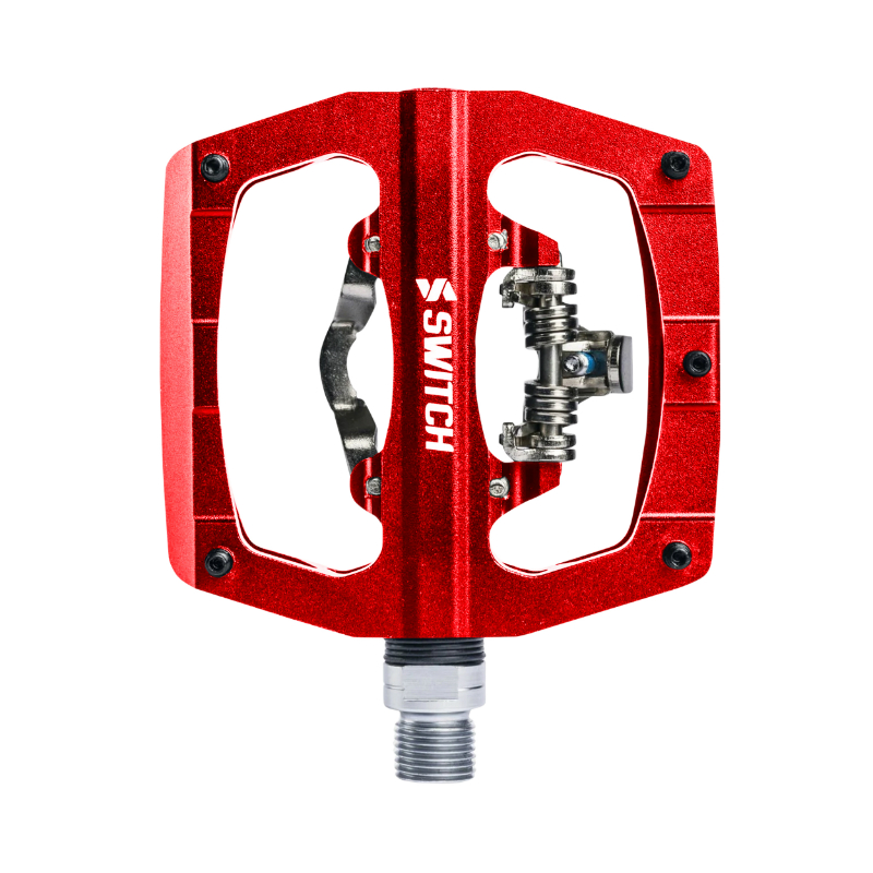 PEDALE GRAVEL - VTT PLATE SWITCH AUTOMATIQUE OU STANDARD ALU CNC ROUGE 90 X 90 MM (COMPATIBLE SHIMANO SPD) (PAIRE) PEDALE GRAVEL - VTT PLATE SWITCH AUTOMATIQUE OU STANDARD ALU CNC ROUGE 90 X 90 MM (COMPATIBLE SHIMANO SPD) (PAIRE)
