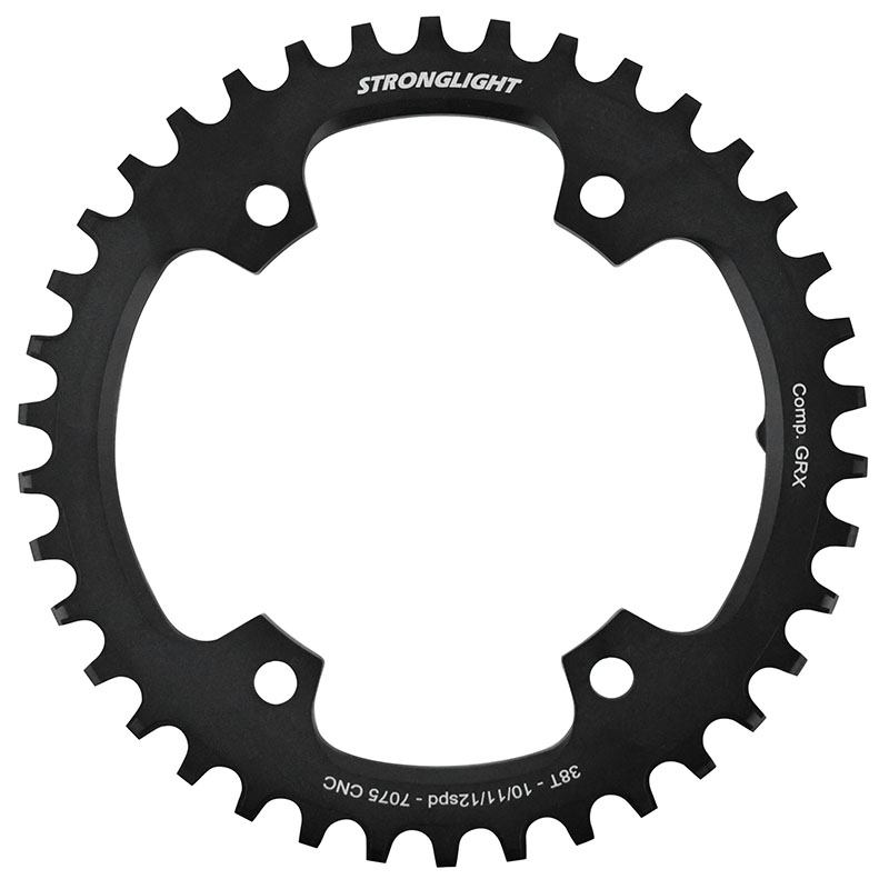PLATEAU GRAVEL 4BRA D.110POUR SHIMANO GRX FC-RX600-RX610-RX810-RX820 STRONGLIGHT MONO ALU NOIR 38DTS - EPAISSEUR 3MM 10-11-12V. PLATEAU GRAVEL 4BRA D.110POUR SHIMANO GRX FC-RX600-RX610-RX810-RX820 STRONGLIGHT MONO ALU NOIR 38DTS - EPAISSEUR 3MM 10-11-12V.