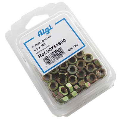 ECROU ALGI 6 PANS DIAM 7 (BLISTER DE 50) (00751600) ECROU ALGI 6 PANS DIAM 7 (BLISTER DE 50) (00751600)