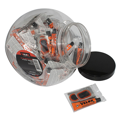 KIT REPARATION CHAMBRE A AIR VELOX CITY-VTC-VTT (6 PATCH 25MM + 1 PATCH 34X24MM + 1 PATCH 50X30MM + COLLE 5G + RAPE ACIER ) AVEC NOTICE (JARRE DE 50 KITS) KIT REPARATION CHAMBRE A AIR VELOX CITY-VTC-VTT (6 PATCH 25MM + 1 PATCH 34X24MM + 1 PATCH 50X30MM + COLLE 5G + RAPE ACIER ) AVEC NOTICE (JARRE DE 50 KITS)