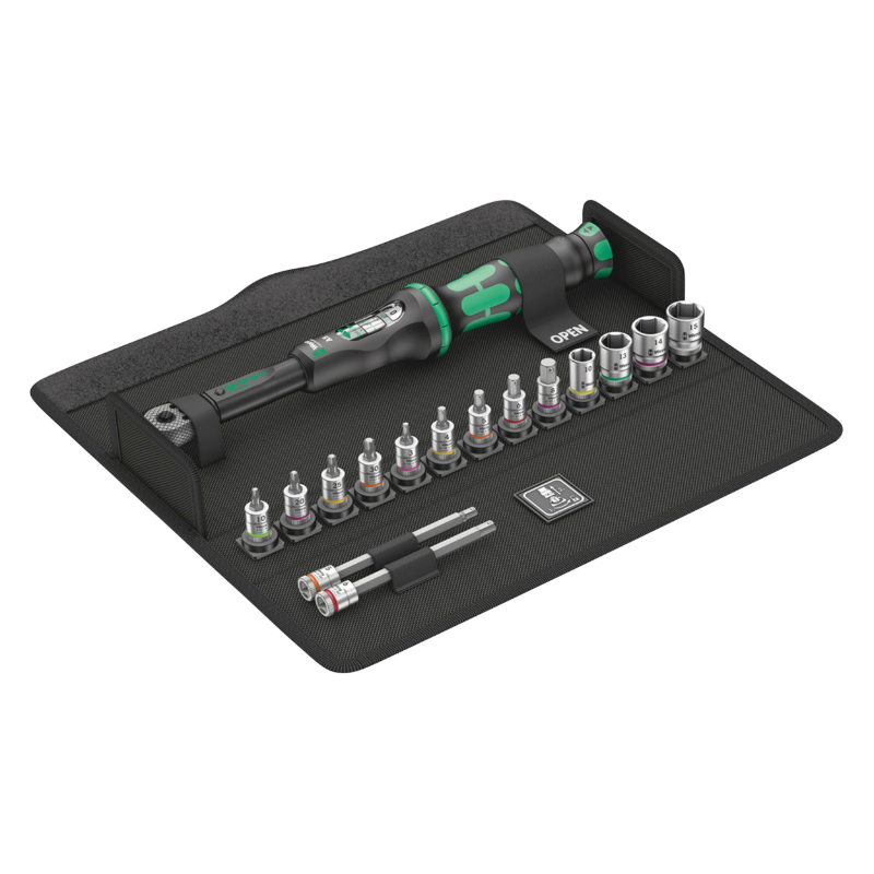 CLE DYNAMOMETRIQUE WERA BICYCLE TORQUE A5 CARRE 1-4 SERRAGE DE 2,5 A 25 NM AVEC DOUILLES ET EMBOUTS (DEBRAYABLE) NOIR-VERT (SET 16 PIECES) -MARQUE ALLEMANDE POUR LES ATELIERS- CLE DYNAMOMETRIQUE WERA BICYCLE TORQUE A5 CARRE 1-4 SERRAGE DE 2,5 A 25 NM AVEC DOUILLES ET EMBOUTS (DEBRAYABLE) NOIR-VERT (SET 16 PIECES) -MARQUE ALLEMANDE POUR LES ATELIERS-