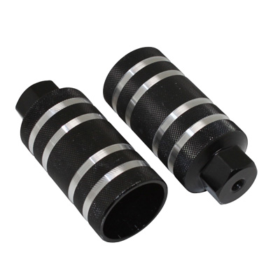 REPOSE PIED BMX ALU DIAM 50MM NOIR RAINURES ARGENT L110MM FILETAGE DIAM 9MM (PAIRE) REPOSE PIED BMX ALU DIAM 50MM NOIR RAINURES ARGENT L110MM FILETAGE DIAM 9MM (PAIRE)