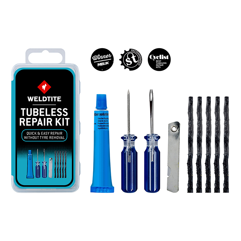 KIT REPARATION PNEU TUBELESS VTT WELDTITE PAR L'EXTERIEUR AVEC MECHES - BOITE (COLLE 5G + MARQUEUR + 5 MECHES + LIME + AIGUILLE + CUTTER) KIT REPARATION PNEU TUBELESS VTT WELDTITE PAR L'EXTERIEUR AVEC MECHES - BOITE (COLLE 5G + MARQUEUR + 5 MECHES + LIME + AIGUILLE + CUTTER)