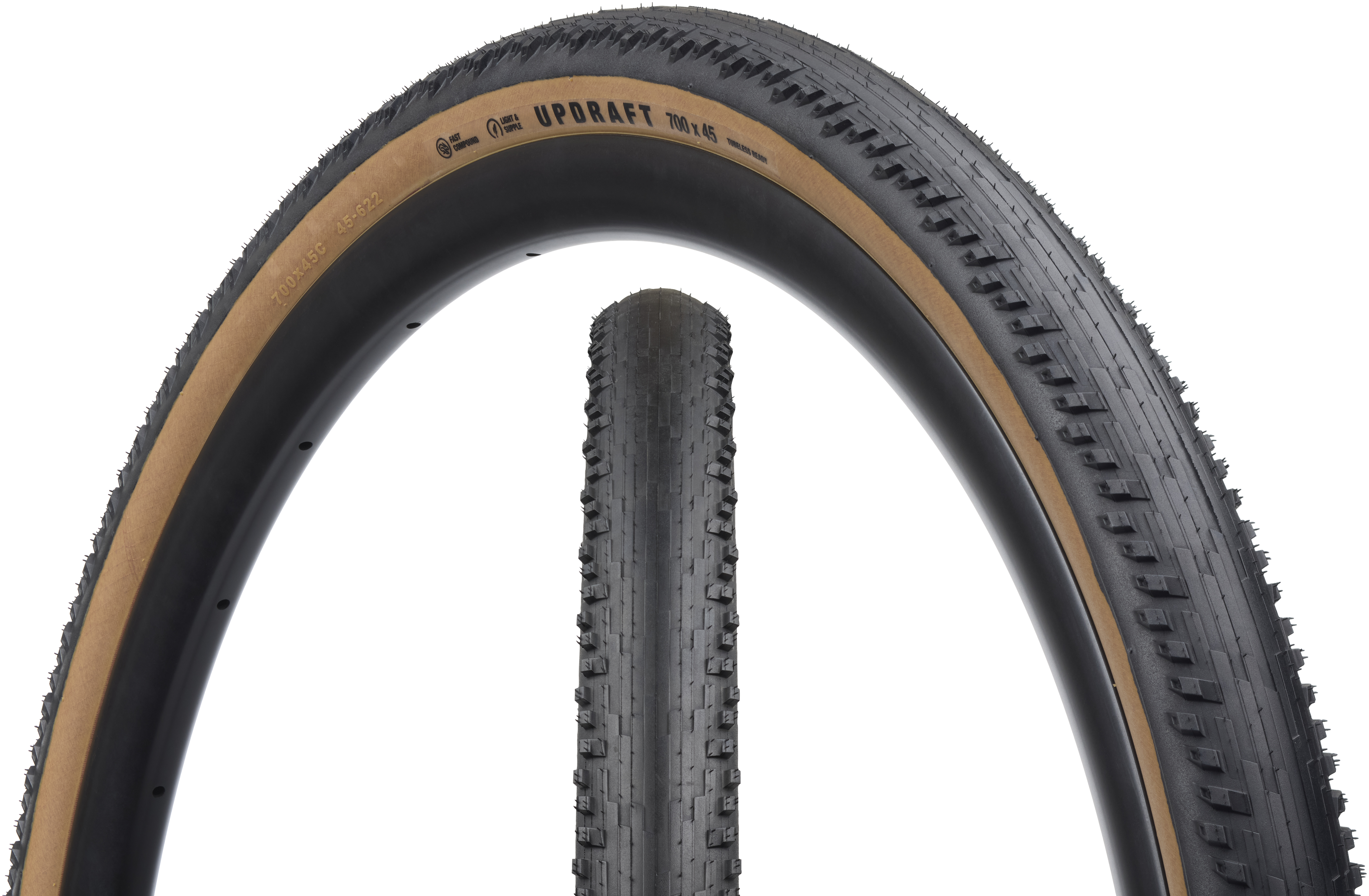TERAVAIL UPDRAFT LIGHT & SUPPLE FOLDING TIRE, 700X45C, 45-622, FAST COMPOUND, TUBELESS, TAN