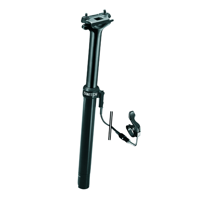 TIGE DE SELLE VTT TELESCOPIQUE SWITCH ALU NOIR DIAM. 27,2 L390MM (REGLAGE PAR CABLE EXTERNE 0-125MM) FIXATION CINTRE TIGE DE SELLE VTT TELESCOPIQUE SWITCH ALU NOIR DIAM. 27,2 L390MM (REGLAGE PAR CABLE EXTERNE 0-125MM) FIXATION CINTRE