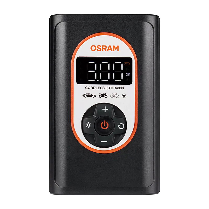 COMPRESSEUR-GONFLEUR-POMPE UNIVERSEL TYRE INFLATE 4000 (12V) RECHARGEABLE USB-C + ALLUME CIGARE  -OSRAM-