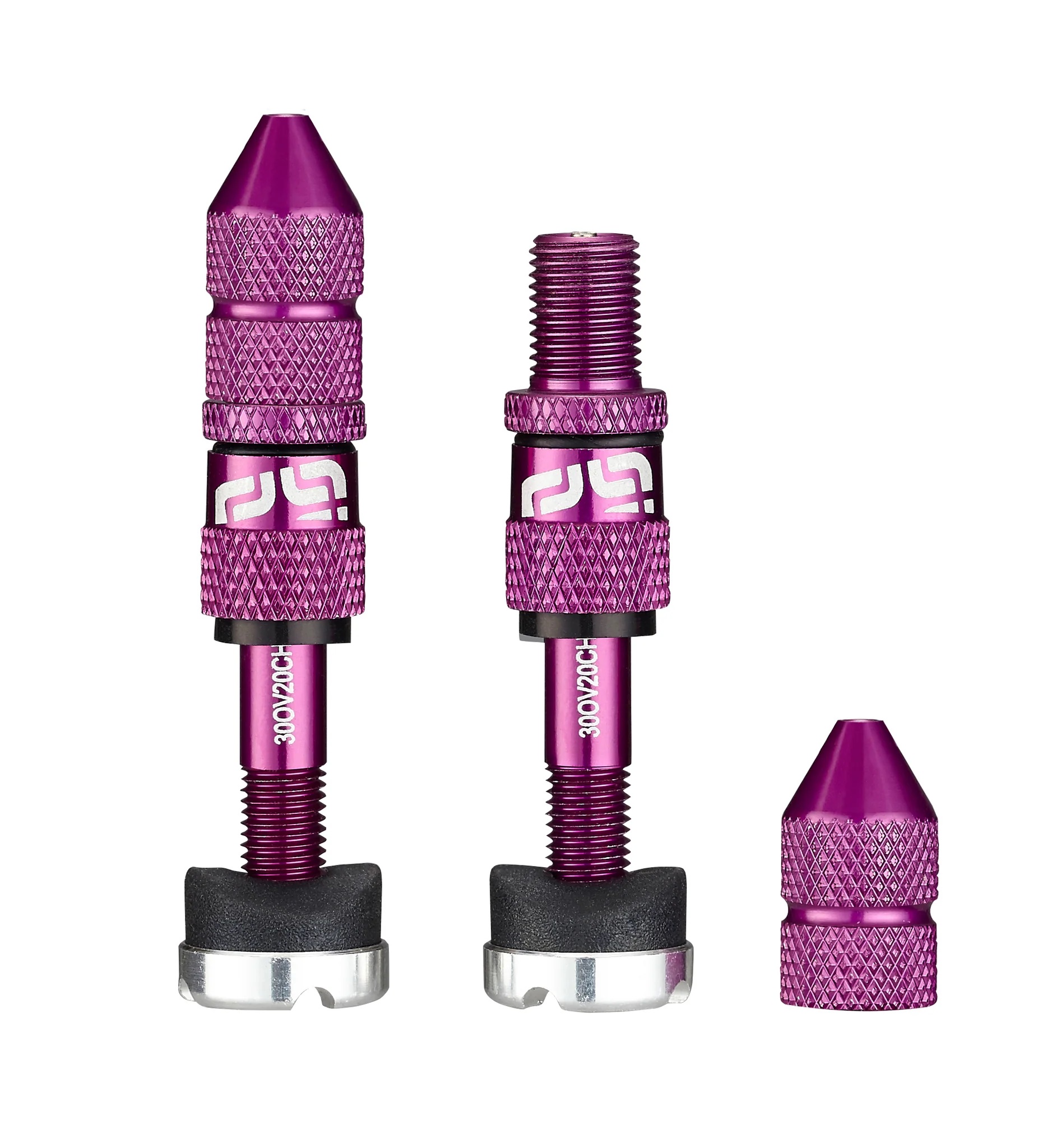 E*THIRTEEN QUICK FILL TUBELESS SCHRADER VALVES, 23-31MM DEPTH, 2 PCS., EGGPLANT