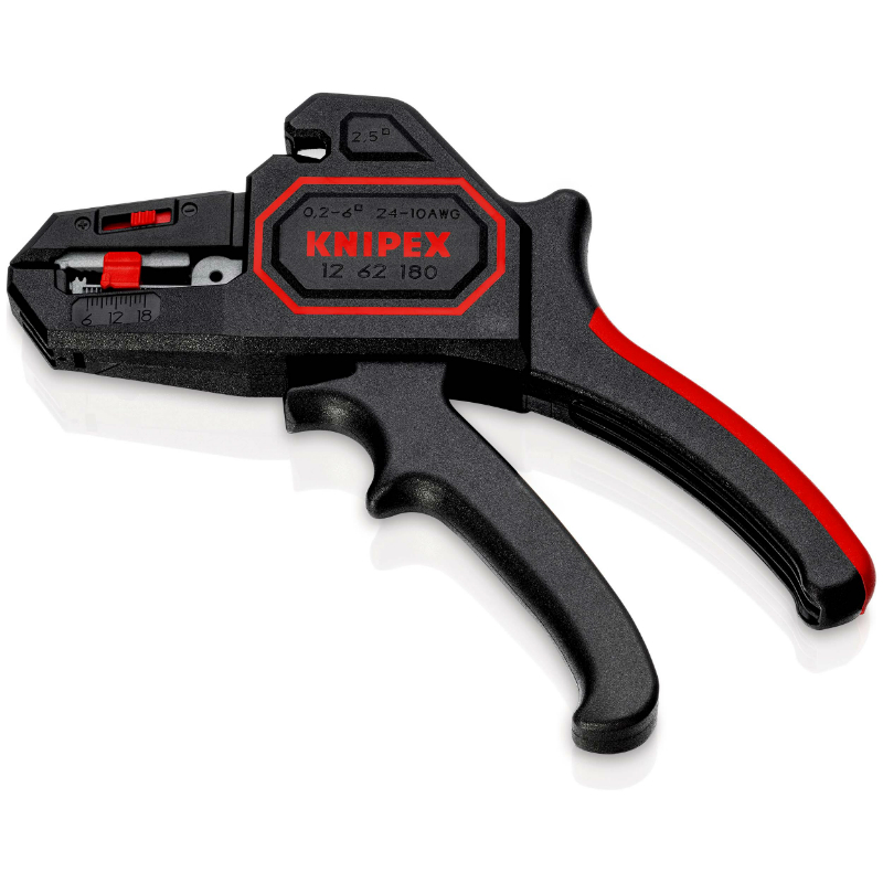 PINCE A DENUDER PRO KNIPEX AUTOMATIQUE A REGLAGE 180MM DENUDAGE FIL DE 0,2 A 6MM², COUPE FIL JUSQU'A 2,5MM² (12 62 180) -MADE IN GERMANY - PINCE A DENUDER PRO KNIPEX AUTOMATIQUE A REGLAGE 180MM DENUDAGE FIL DE 0,2 A 6MM², COUPE FIL JUSQU'A 2,5MM² (12 62 180) -MADE IN GERMANY -