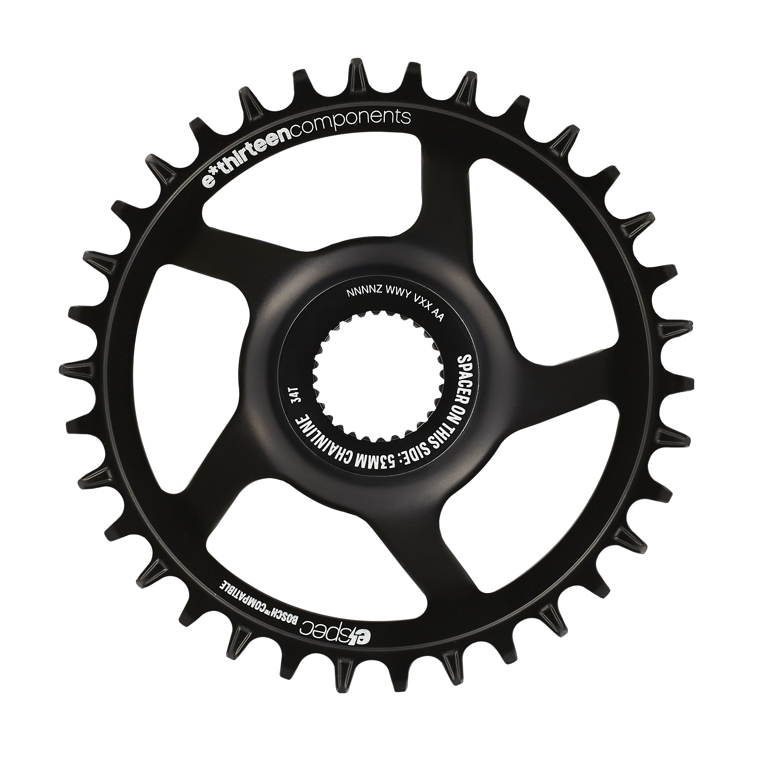 E*THIRTEEN E*SPEC BOSCH CX GEN4 DIRECT MOUNT STEEL CHAINRING, 34 T., 53/55MM CHAINLINE, BLACK