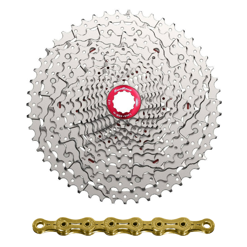 CASSETTE ET CHAINE (PACK) 12V. SUNRACE MZ800 11-51 VTT COMPATIBLE SHIMANO METALLIC ARGENT AVEC CHAINE CN12Z 126 MAILLONS (LIVRE EN BOITE) (11-13-15-17-19-21-24-28-33-39-45-51) CASSETTE ET CHAINE (PACK) 12V. SUNRACE MZ800 11-51 VTT COMPATIBLE SHIMANO METALLIC ARGENT AVEC CHAINE CN12Z 126 MAILLONS (LIVRE EN BOITE) (11-13-15-17-19-21-24-28-33-39-45-51)