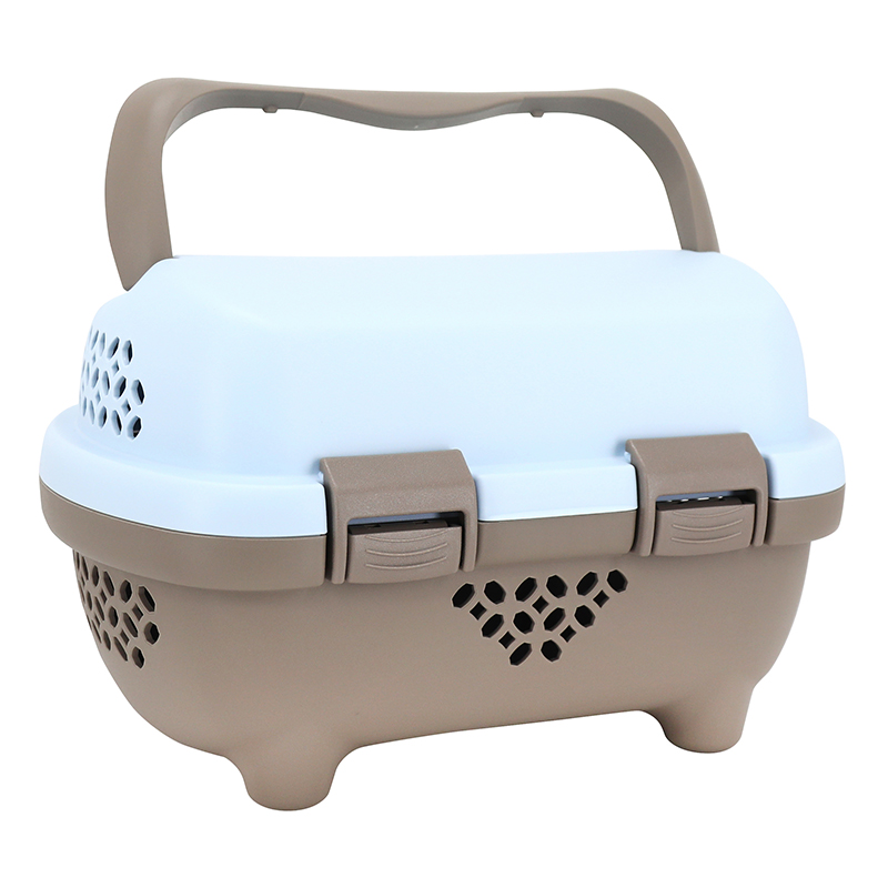PANIER AVANT PLASTIQUE P2R MARRON-BLEU CIEL POUR CHIEN POIDS MAX 5KG  (430X290X235) (LIVRE AVEC 1 FIXATION GUIDON LARGEUR 90 MM, DIAM 22,2 A 31,8 MM COMPATIBLE VAE - E-BIKE)
