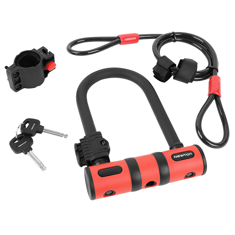 ANTIVOL VELO U NEWTON DIAM 13 MM AVEC CABLE AVEC SUPPORT NOIR-ROUGE (2 CLES)  -NIVEAU SECURITE 6-
