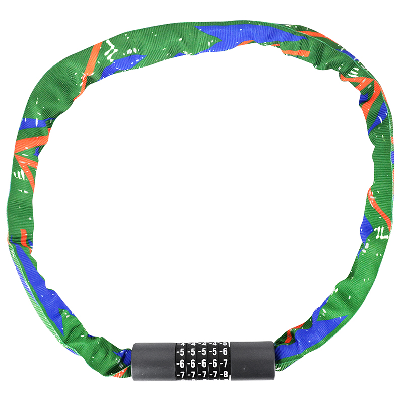 ANTIVOL VELO - TROTTINETTE CHAINE A CODE ACIER LONGUEUR 95CM (MULTICOLORE VERT DOMINANT)  - NIVEAU SECURITE 8