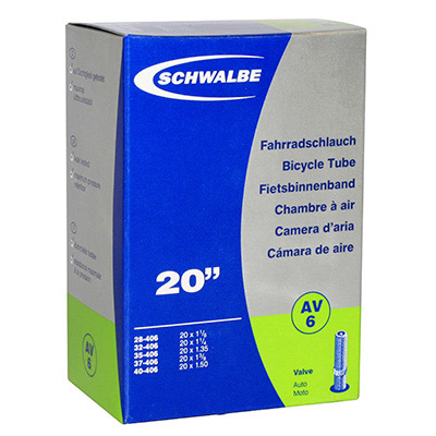 CHAMBRE A AIR VELO 20 X 1 1-8 SCHWALBE VALVE STANDARD (28-406 à 40-406) (AV6) CHAMBRE A AIR VELO 20 X 1 1-8 SCHWALBE VALVE STANDARD (28-406 à 40-406) (AV6)
