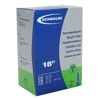 CHAMBRE A AIR VELO 450 X 35A - 18" SCHWALBE VALVE STANDARD TOUT ALU (40-355 à 37-400) (AV5) CHAMBRE A AIR VELO 450 X 35A - 18" SCHWALBE VALVE STANDARD TOUT ALU (40-355 à 37-400) (AV5)
