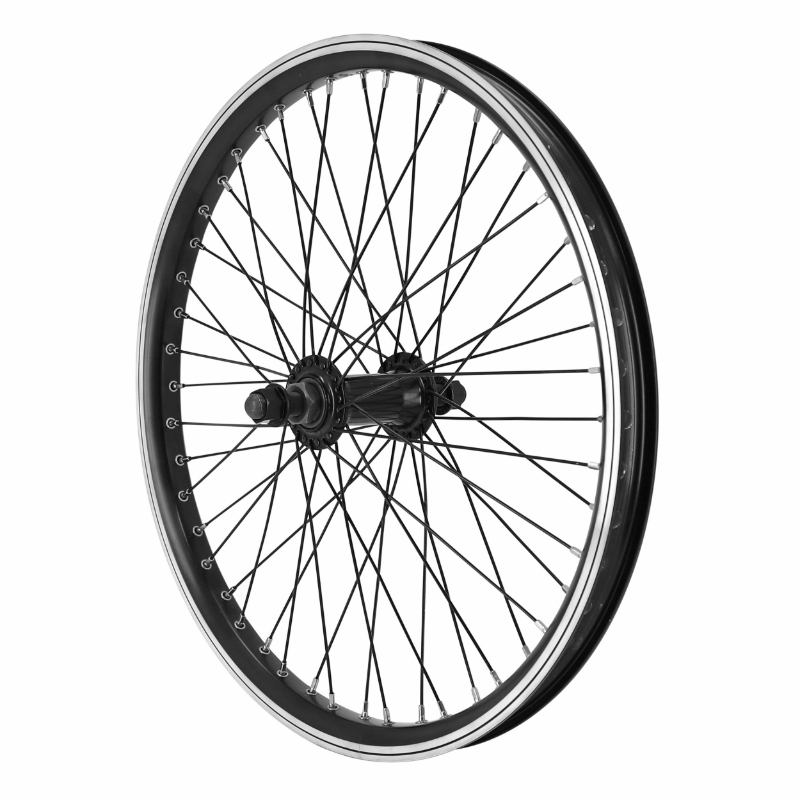 ROUE BMX 20" AVANT NOIR MOYEU ALU NOIR 48T. AXE PLEIN 14MM AVEC ECROUS ROUE BMX 20" AVANT NOIR MOYEU ALU NOIR 48T. AXE PLEIN 14MM AVEC ECROUS