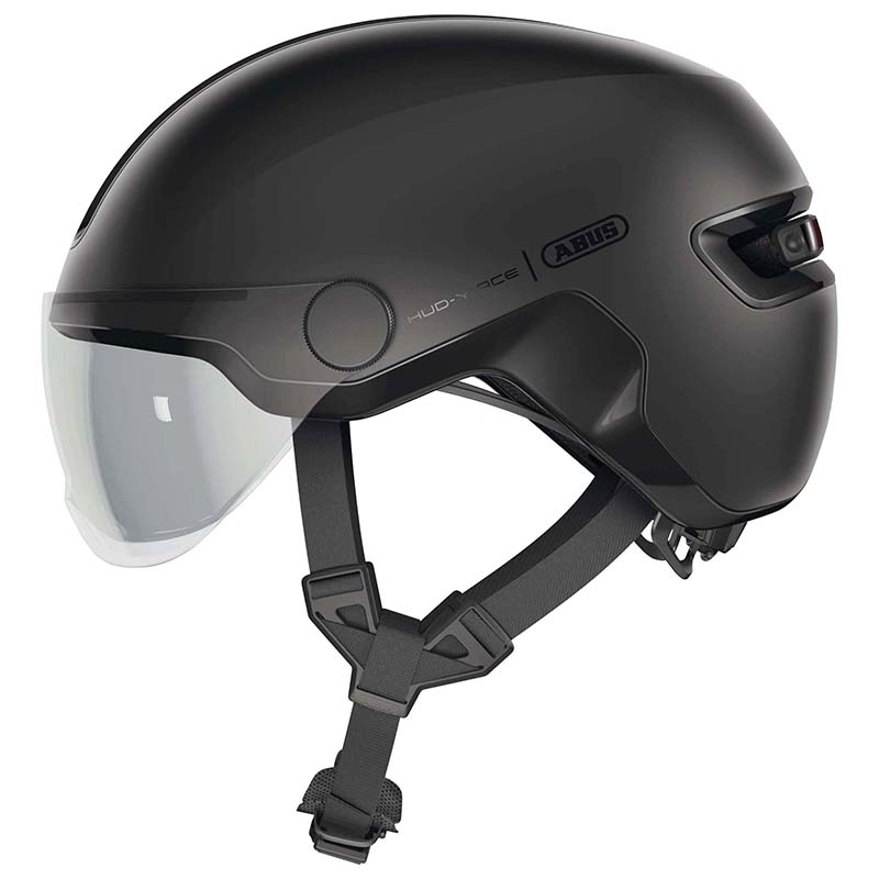 CASQUE VELO ADULTE ABUS URBAIN HUD-Y ACE VELOURS NOIR  ECLAIRAGE INTEGRE TAILLE  M (54-58CM) REGLAGE MOLETTE