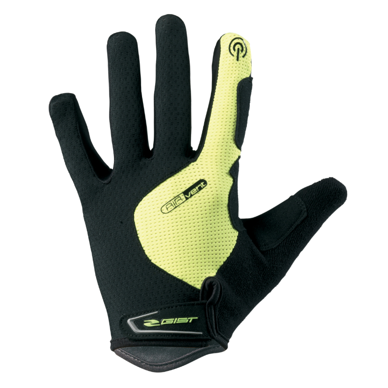 GANTS VELO VTT LONG GIST HERO GEL JAUNE FLUO L (PAIRE SUR CARTE) COMPATIBLE ECRAN TACTILE -5532