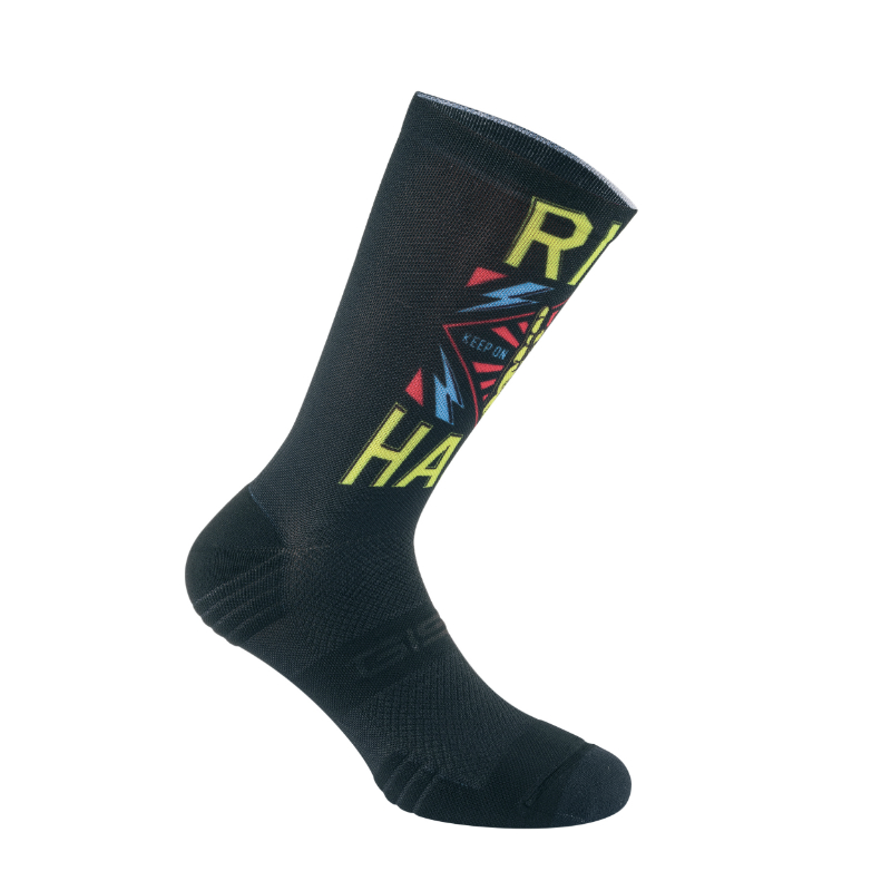 CHAUSSETTES-SOCQUETTES ETE GIST NOIR RIDE HARD NOIR ET DESIGN MUTICOLOR 38-42 ECOLOGIQUE - HAUTEUR 22 CM   (PAIRE)  -5868