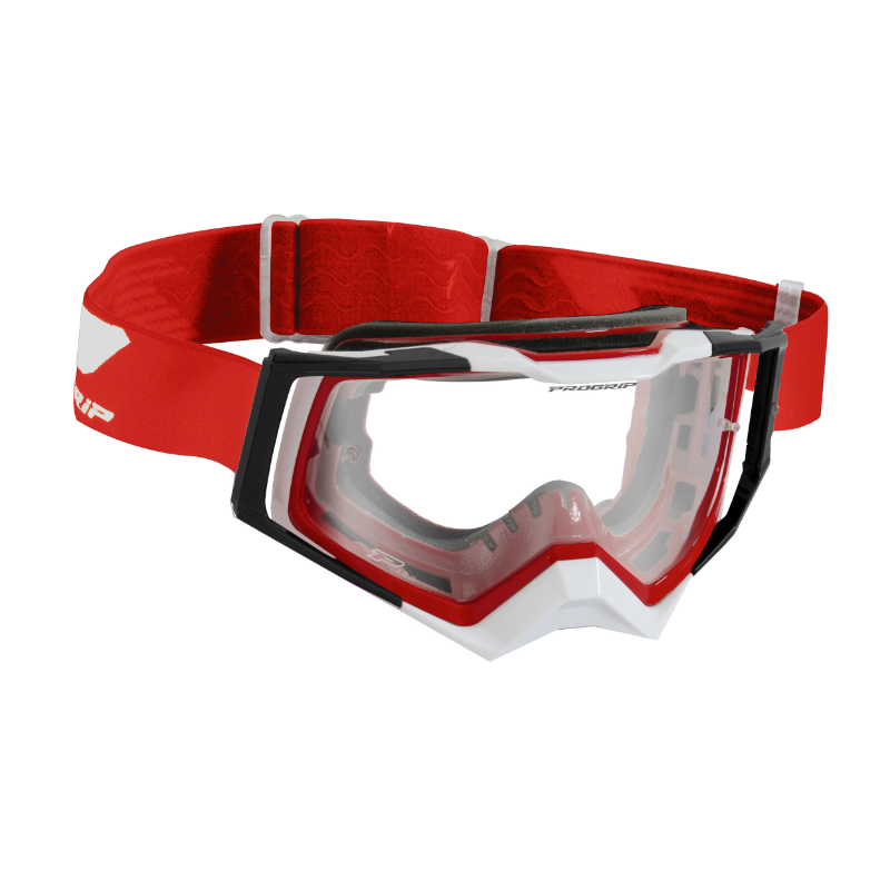 MASQUE-LUNETTES CROSS PROGRIP 3309 TR RAPID ROUGE-BLANC-NOIR ECRAN TRANSPARENT ANTI-RAYURES-ANTI U.V.-ANTI-BUEE (HOMOLOGUE CE-EN-N° AC-96025 REV.2)