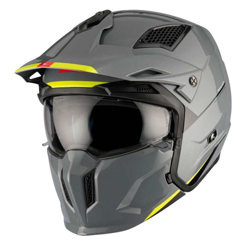 CASQUE TRIAL MT STREETFIGHTER SV UNI GRIS BRILLANT XXL (2XL)  SIMPLE ECRAN TRANSPARENT TRANSFORMABLE AVEC MENTONNIERE AMOVIBLE (LIVRE AVEC UN ECRAN SUPPLEMENTAIRE DARK) (ECE 22.06)