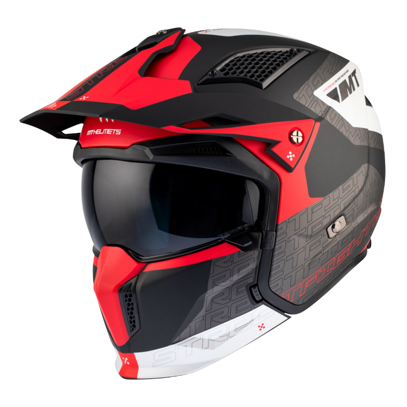 CASQUE TRIAL MT STREETFIGHTER SV S TOTEM B15 GRIS-ROUGE MAT XXL (2XL)  SIMPLE ECRAN TRANSPARENT TRANSFORMABLE AVEC MENTONNIERE AMOVIBLE (LIVRE AVEC UN ECRAN SUPPLEMENTAIRE DARK) (ECE 22.06)