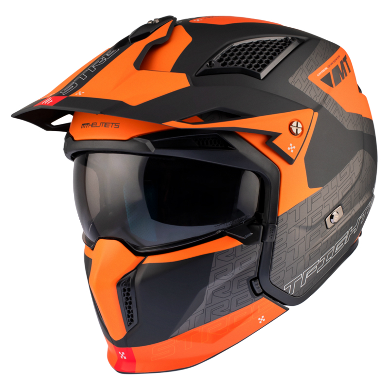 CASQUE TRIAL MT STREETFIGHTER SV S TOTEM B4 GRIS-ORANGE MAT   S  SIMPLE ECRAN TRANSPARENT TRANSFORMABLE AVEC MENTONNIERE AMOVIBLE (LIVRE AVEC UN ECRAN SUPPLEMENTAIRE DARK) (ECE 22.06)