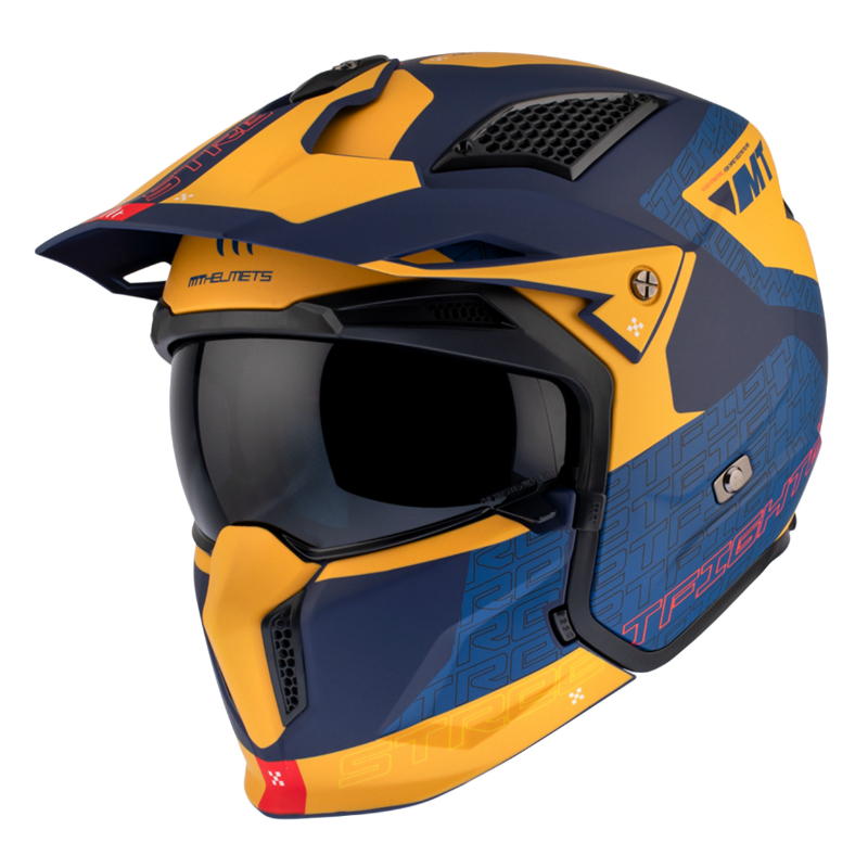 CASQUE TRIAL MT STREETFIGHTER SV S TOTEM C3 BLEU-JAUNE MAT    XS  SIMPLE ECRAN TRANSPARENT TRANSFORMABLE AVEC MENTONNIERE AMOVIBLE (LIVRE AVEC UN ECRAN SUPPLEMENTAIRE DARK) (ECE 22.06)