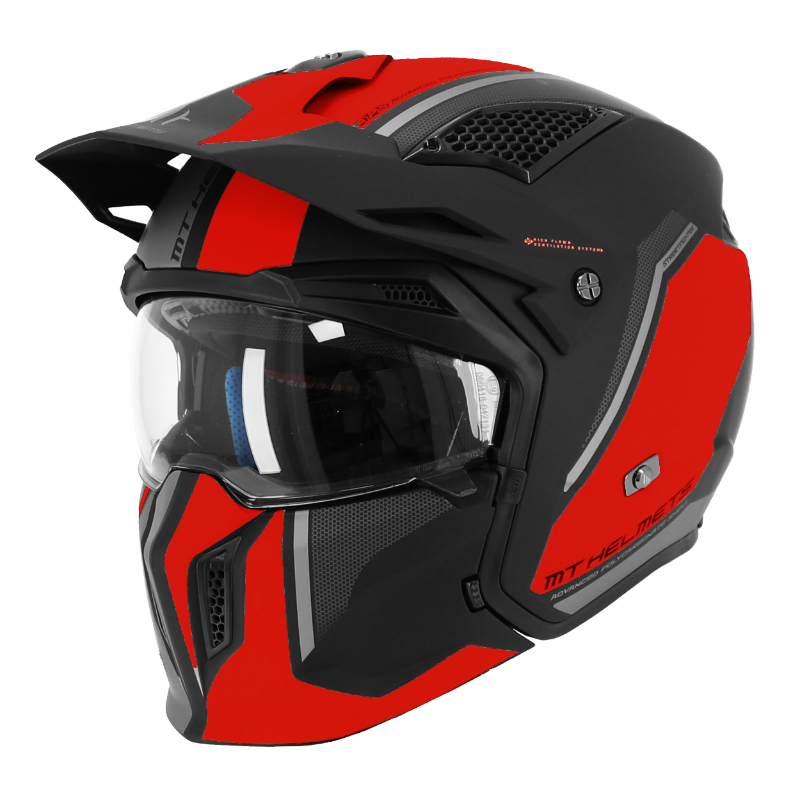 CASQUE TRIAL MT STREETFIGHTER SV S TWIN C5 NOIR MAT-ROUGE L  SIMPLE ECRAN TRANSPARENT TRANSFORMABLE AVEC MENTONNIERE AMOVIBLE (LIVRE AVEC UN ECRAN SUPPLEMENTAIRE MIROIR) (ECE 22.06)